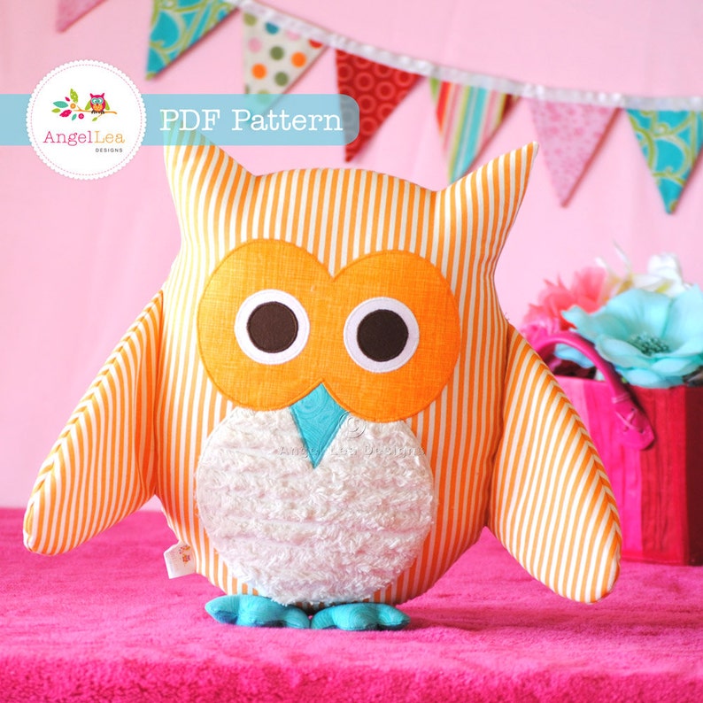 Owl Softie Pattern. PDF Sewing Pattern for Owl Softie, Cushion, Pillow, Plushie, Nursery Bedding Home Decor, How To DIY by Angel Lea Designs image 1