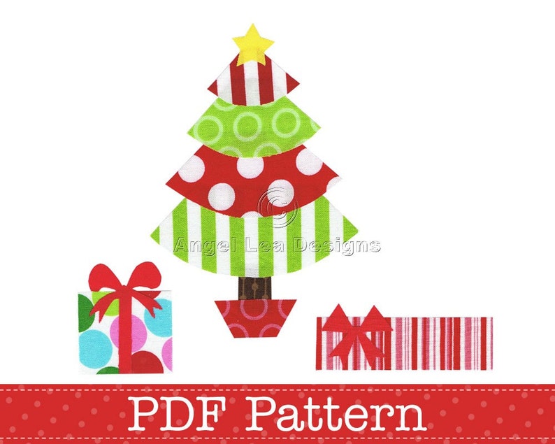 Christmas Tree and Presents Applique Template, Gifts, DIY. PDF Pattern by Angel Lea Designs, Instant Download Digital Pattern image 1