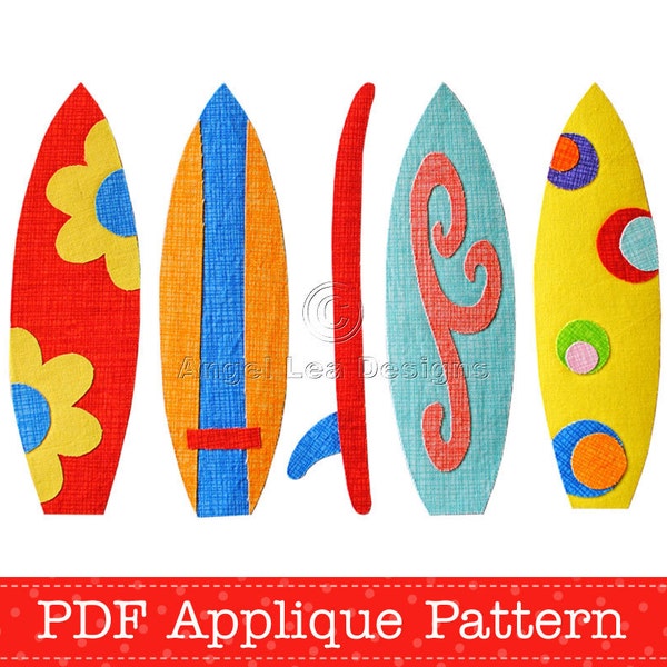 Surfboards Applique Template PDF Pattern Holiday Beach Fun Includes 5 Surfboard Designs by Angel Lea Designs