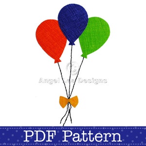 Szablon aplikacji Balloons. Szablon PDF Bunch of Balloons. Zrób własną naszywkę z aplikacją do prasowania. Zrób to sam. Wzór PDF autorstwa Angel Lea Designs