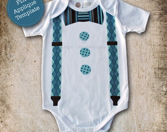 Bow Tie and Braces Applique Template. DIY, Make Your Own Appliqued Clothing. PDF Pattern by Angel Lea Designs
