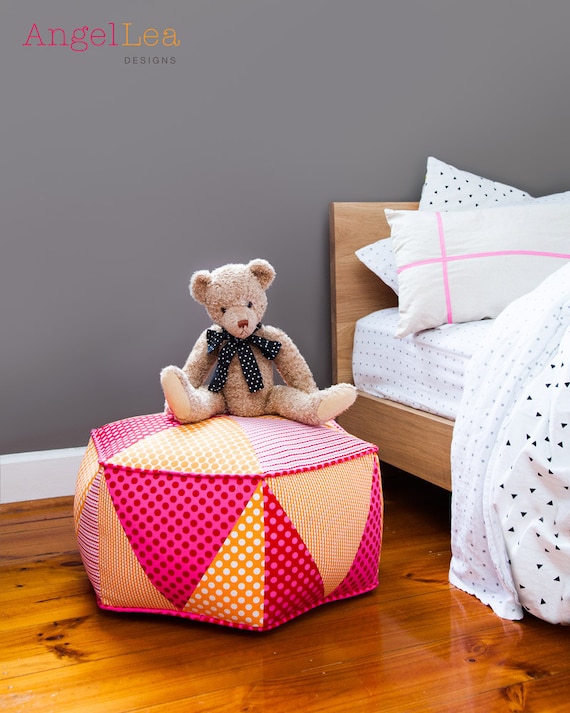 Hexagon Pouf PDF Sewing Pattern Triangle Patchwork Ottoman Pattern