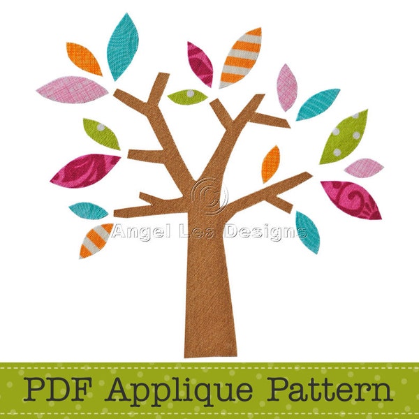 Patrón de apliques de árbol PDF Plantilla de apliques de árbol con hojas, patrón digital de descarga instantánea