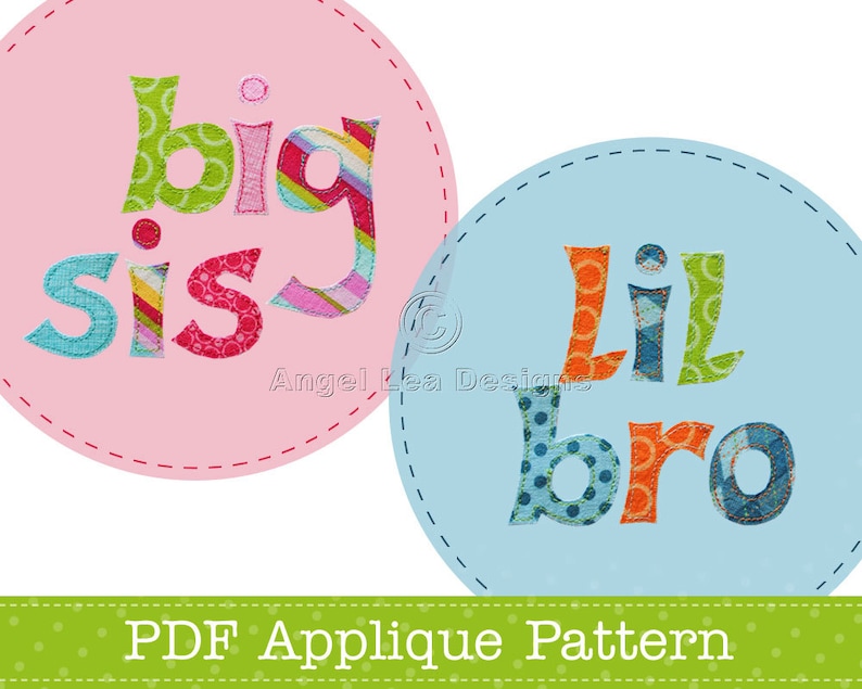 Lil Bro Big Sis Applique Template PDF Lettering Applique Pattern. Also Makes Lil Sis Big Bro, Lil Sis Big Sis or Lil Bro Big Bro image 1