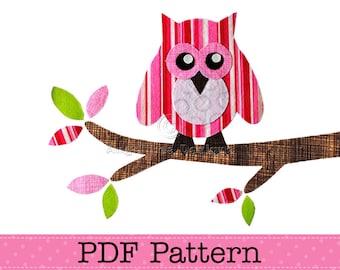 Owl on Branch Applique Template, Bird, Animal, DIY, Children, PDF Pattern by Angel Lea Designs, Instant Download Digital Pattern
