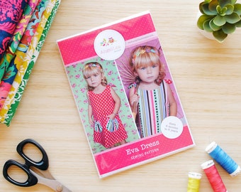 Girls Dress Pattern HARD COPY Paper Sewing Pattern and Tutorial for Eva Dress Reversible Tie Top Dress Pattern.