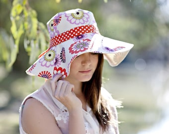 Womens Sun Hat Pattern. Spring Blooms Sunhat PDF Sewing Pattern. Reversible Wide Brimmed Sun Hat with Optional Trim