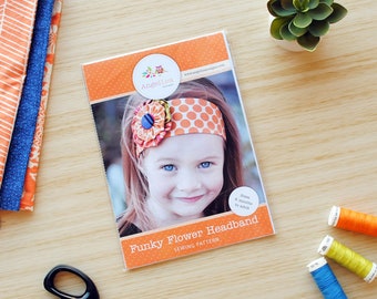 Flower Headband Pattern HARD COPY Paper Sewing Pattern and Tutorial for Funky Flower Headband, Reversible Head Band, DIY