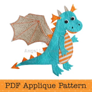 Dragon Applique Pattern PDF Cute Dragon Applique Template, Childrens Applique Design, Instant Download