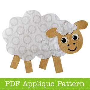 Modello di applique di pecora, disegno di applique di animali da fattoria, modello di applique PDF di Angel Lea Designs