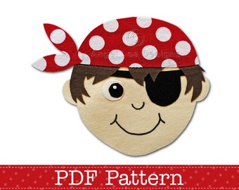 Pirate Applique Template PDF Applique Pattern Boy Pirate with Eye Patch, Bandana and Captain Hat, Instant Download Digital Pattern