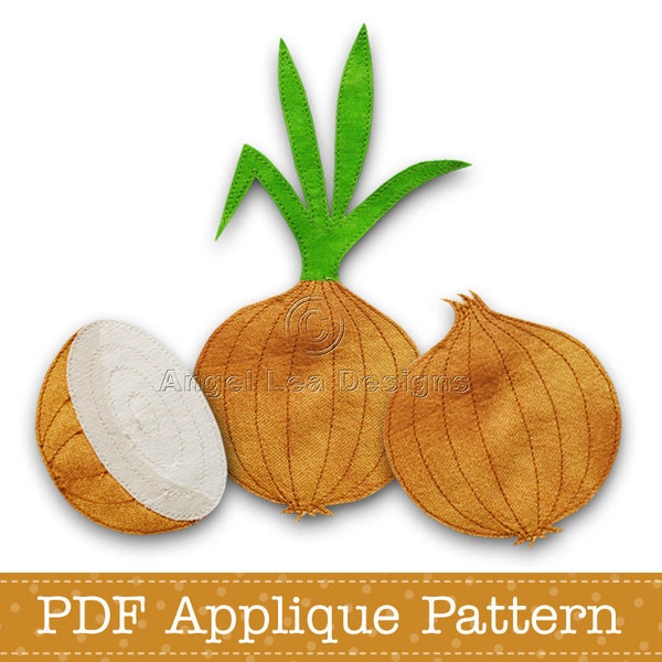 Onion Applique Template PDF Applique Pattern Includes Whole Onion With Stem, Onion Without Stem and Onion Cut in Half