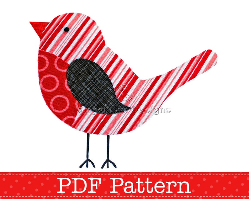 Robin Applique Template PDF Pattern Christmas Robin Bird Animal Applique Design by Angel Lea Designs, Instant Download Digital Pattern image 1