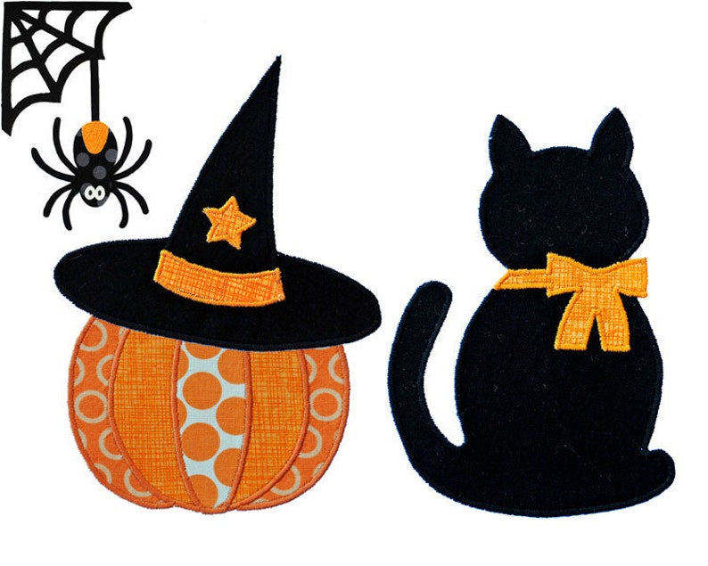 Halloween Applique Template Set. Pumpkin, Jack O Lantern, Witches Hat, Cat, Owl, Branch, Spider Web. Multiple Purchase Discount image 5