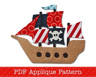 Pirate Ship Applique Template PDF Applique Pattern Boys Applique Design, Instant Download Digital Pattern