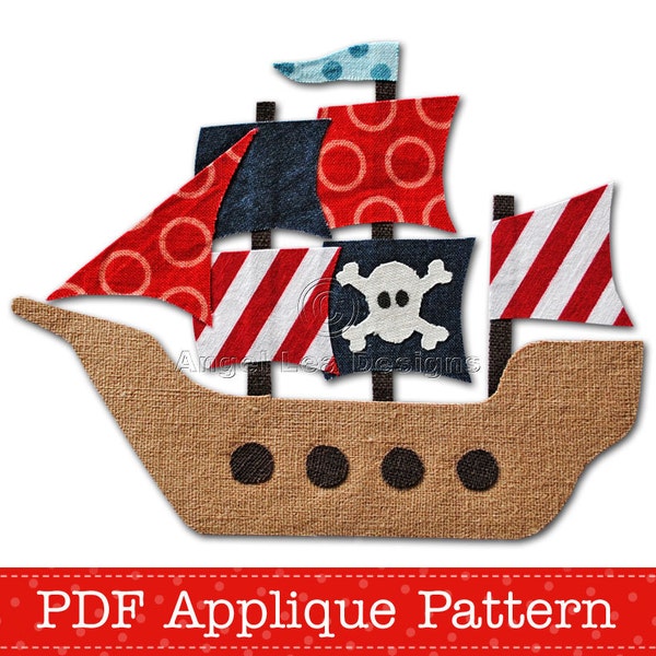 Pirate Ship Applique Template PDF Applique Pattern Boys Applique Design, Instant Download Digital Pattern