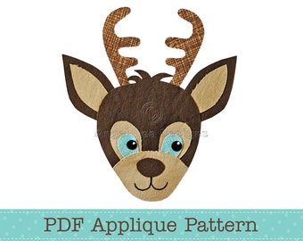 Deer Applique Template PDF Applique Pattern Animal Fawn Reindeer Baby Boy and Girl, Instant Download