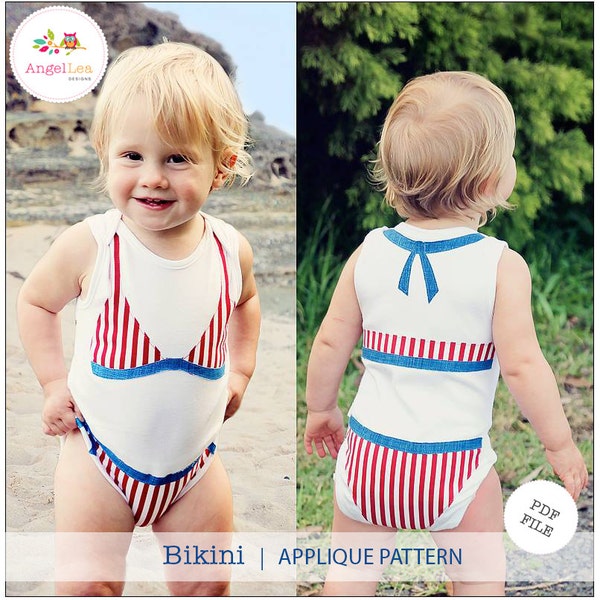 Bikini Applique Template, Bikini Top and Bottom PDF Applique Pattern, Includes Front and Back, Baby Bodysuit Embellishment, Instant Download