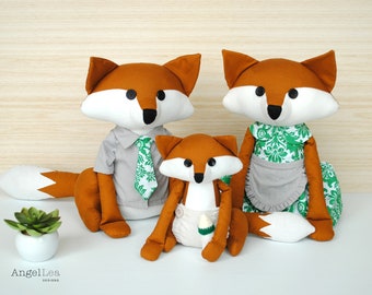 Fox Family PDF Sewing Pattern, Mum Dad & Baby Fox Stuffed Animal Pattern with Clothing