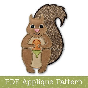 Squirrel Applique Template PDF Applique Pattern Squirrel Holding Acorn Applique Design