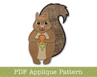 Squirrel Applique Template PDF Applique Pattern Squirrel Holding Acorn Applique Design