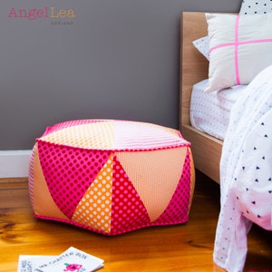 Hexagon Pouf PDF Sewing Pattern Triangle Patchwork Ottoman Pattern image 2