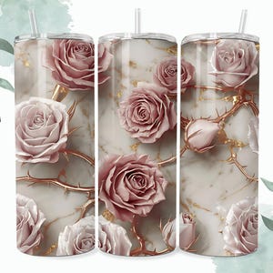 Seamless 3D Pink Roses Floral Tumbler Wrap 20 oz Skinny Tumbler Sublimation Design, Flowers, Wedding Tumbler Wrap, Instant Download png
