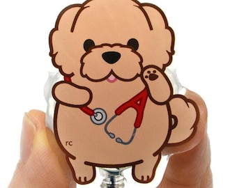 Portacredencial acrílico con diseño de perro y estetoscopio. Ideal para enfermeras, estudiantes de veterinaria y medicina, técnicos veterinarios, veterinarios y doctores.