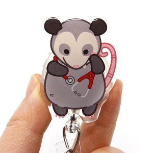 Stethoscope Possum Acrylic Badge Reel for Nurses, Veterinary Students, Medical Students, Vet Techs, Veterinarians, Doctors, roocharms
