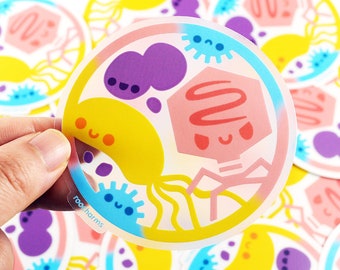 Transparent Pastel Microbiology Vinyl Sticker, Cute Vinyl Sticker, Biology Sticker, Chemistry Sticker, Science Lover Gift, Virus Sticker