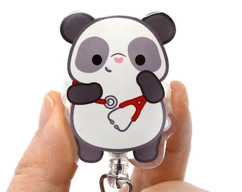 Stethoscope Panda Acrylic Badge Reel for Nurses, Veterinary Students, Medical Students, Vet Techs, Veterinarians, Doctors, roocharms