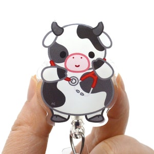 Stethoscope Cow Acrylic Badge Reel for Nurses, Veterinary Students, Medical Students, Vet Techs, Veterinarians, Doctors, roocharms