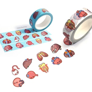 Anatomy Washi Tape, Heart, Brain, Lung, Stomach, Kidney, Biology, Science, Biologist Gift, Bullet Journal, Deco Tape, Cute Sticker, Placenta