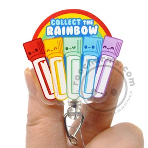 Collect The Rainbow Blood Tubes Cute Acrylic ID Badge Reel for Phlebotomists, Phlebotomy Techs, Nurses, Medical Assistants, MLS, MLT Nursing
