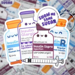 Show Me Some Sugar Funny Insulin Waterproof Nurse Sticker, Cute Diabetes Awareness Decal, Diabetic, Pharmacy Tech Pharmacist Medical Student