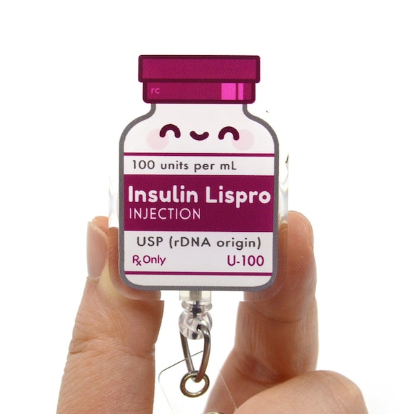 Insulin Acrylic Badge Reel for Nurses, Nursing Students, Pharmacists, Pharmacy Tech, Medical Students, Doctors, Physician, Med Surg ICU CPhT