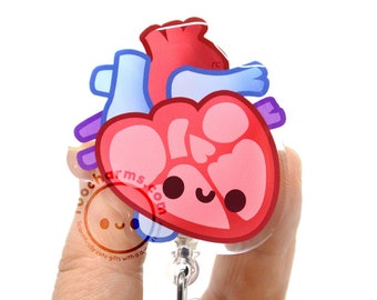 Anatomical Heart Acrylic Badge Reel for Cardiac Nurses, Doctors, Medical Students, Cardiology Residents, EMTs, Researchers, EKG Tech Lanyard