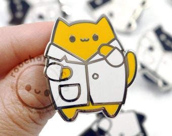 White Coat Cat Enamel Pin for Scientists, Lab techs, MLS, MLT, Doctors, Pharmacists, Pharmacy Techs, Veterinarians, Vet Students, roocharms
