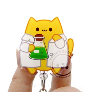 Cat Acrylic Badge Reel for Medical Laboratory Scientist, Lab Techs, Biologists, Chemists, Teachers, Students, Researchers, Chemistry Majors