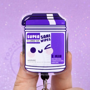 Purple Sani Wipe Nurse Badge Reel, CNA Lanyard, Nursing Student, Funny Healthcare Gift, Housekeeping Environmental Services EVS, Heavy Duty