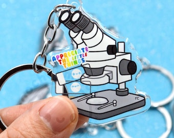 Microscope Keychain, Laboratory Scientist, MLT, MST, Researcher, Lab Gift, Stocking Stuffer, Biology, Chemistry, Microbiology, Student, Cute