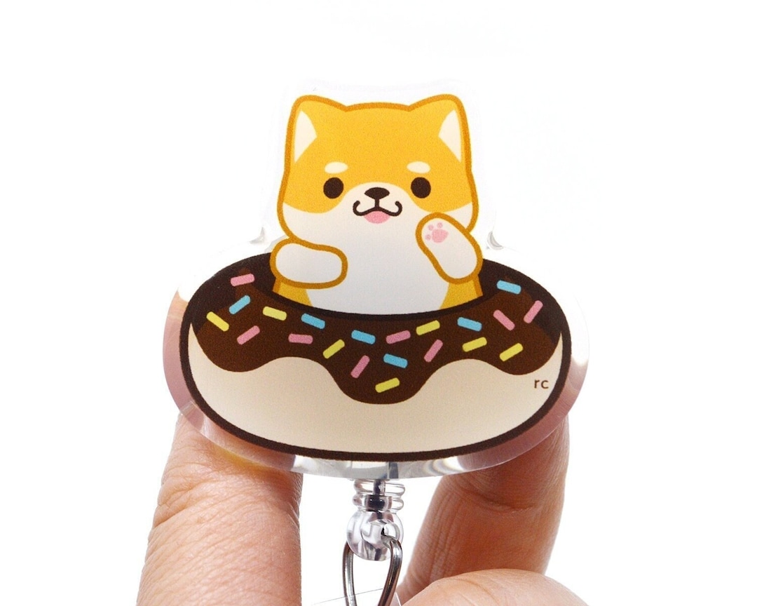 Shiba Inu Dog Donut Cute Acrylic Badge Reel for Vet Techs, Veterinarians, Pediatric Nurses
