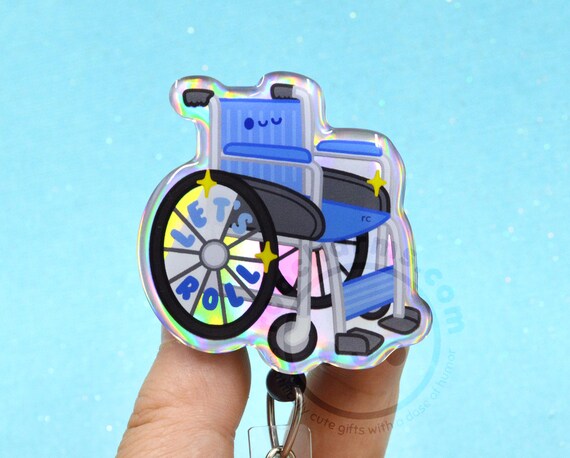 Let's Roll Wheelchair Funny Badge Reel for Patient Transport Week, Healthcare Gift, Discharge Nurse, Nursing Assistant, Mobility Aid Lanyard