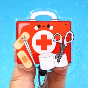 First Aid Kit Badge Reel, Retractable Lanyard ID Holder for School Nurses, Nursing Students, Emergency Room, Pediatricians, Pediatric RNs