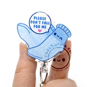 Blue Hospital Sock Acrylic Badge Reel, Charge Nurse, Fall Prevention, Physical Therapist, Nursing Assistant, Nurses Week, ICU, PT, Med Surg