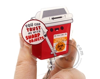Sharps Container Cute Acrylic ID Badge Reel for Phlebotomists, Phlebotomy Techs, Nurses, Medical Assistants Environmental Services roocharms