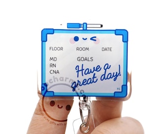 Whiteboard Cute Badge Reel for Nurses, Nursing Students, Nursing Assistants, Healthcare Techs, Nurse Educators, CNA HCT, Medical Surgical