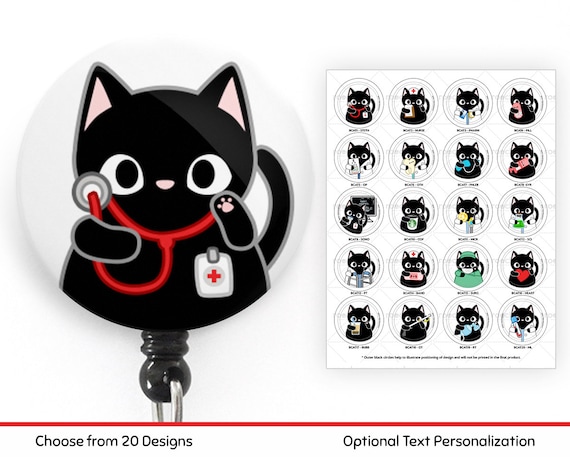 Black Cat 1.5 Id Badge Holder Fun Badge Reel Vet Badge Veterinarian Badge Nursing Badge Medical Badge Veterinarian Badge Teacher Badge Reel Id Badge Reel