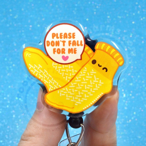 Don't Fall Yellow Sock Badge Reel, Charge Nurse, Nursing Student, Physical Therapist, Hospital Fall Prevention, Nurses Week, ICU PT Med Surg