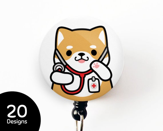 Customizable Shiba Inu Retractable Badge Reel Shiba Inu Badge Holder Veterinarian Badge Reel Cute Badge Reel Nurse Gift Doctor Gift